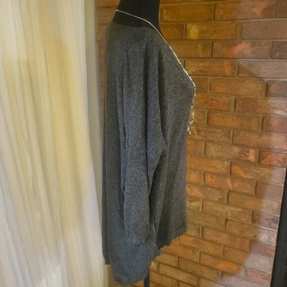 Express Olive Heather Hi-Lo, 3/4 Sleeved Sweater - Size L - Picture 4 of 9